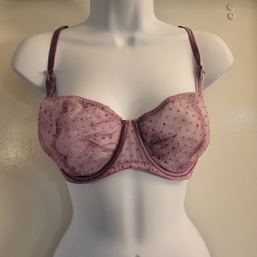 Dream Angels Victorias Secret 38C Unlined Balconet Bra Purple Floral #1159